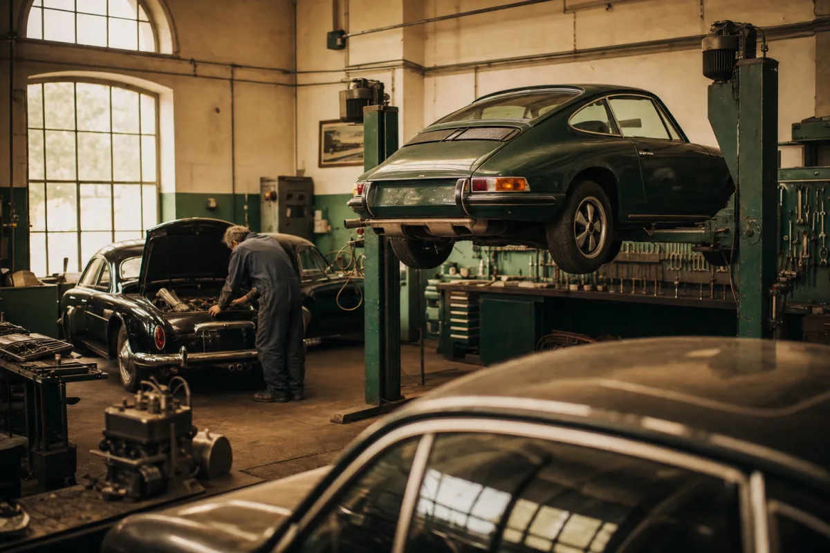 Historisches Foto einer Kfz-Werkstatt in Stuttgart bei der Gründung von ordinarylifepulse, Bild 1200x800