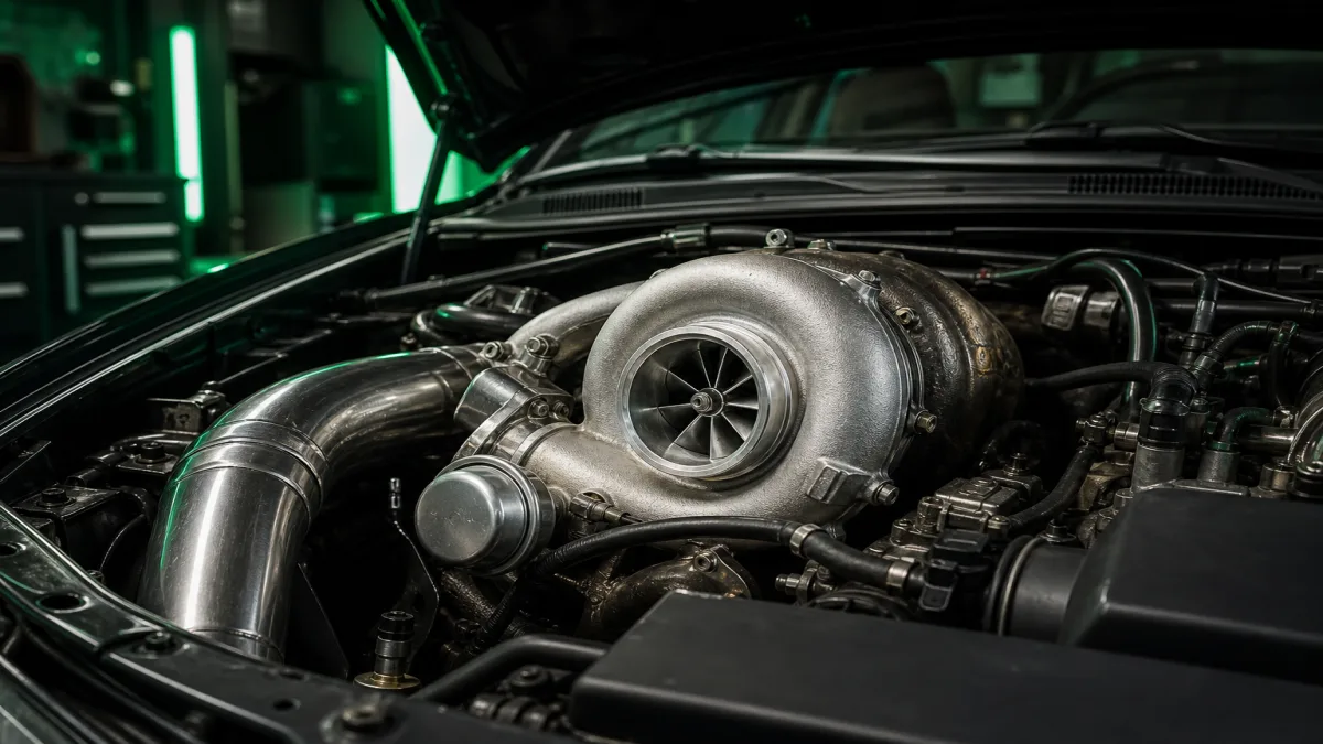 Turbolader im Motorraum eines Pkw, Artikelbild 1200x675
